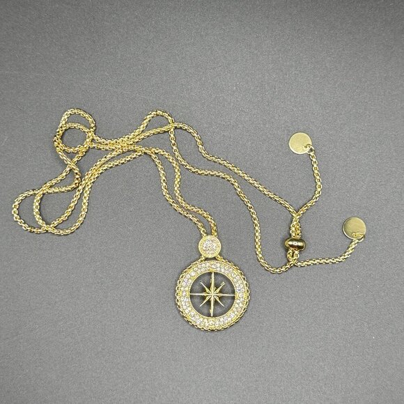 Gold Tone Compass Necklace with Rhinestones #1459 - Picture 11 of 16